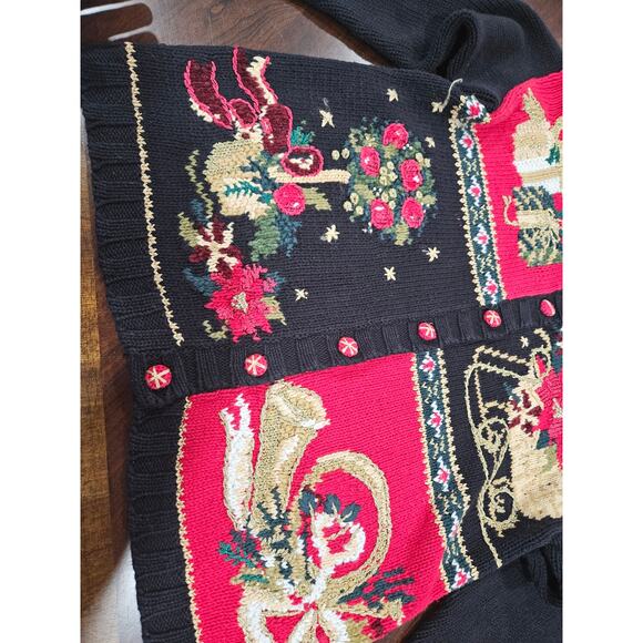 Vintage Tiara International Christmas Holiday Sweater Cardigan Sz S Embroidery - Picture 5 of 7